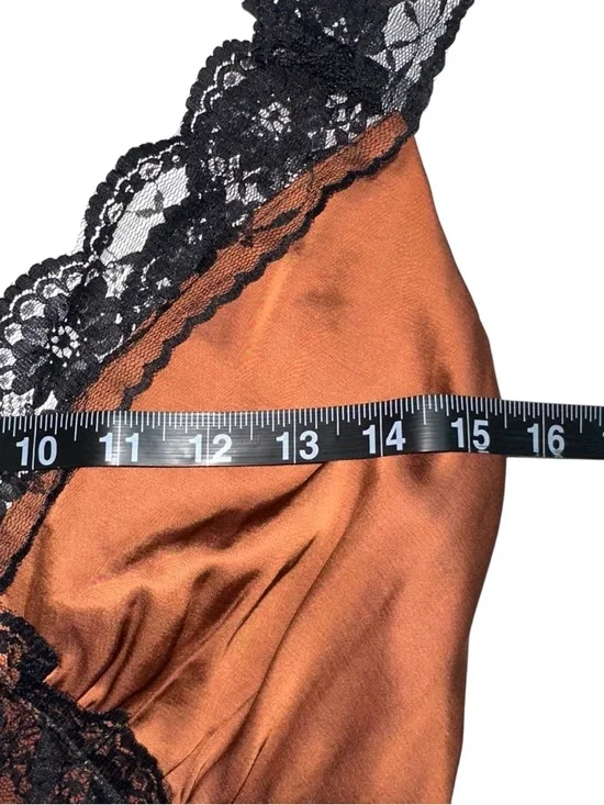 NWT Abercrombie and Fitch Brown Satin Lace-Trim Slip Midi Dress SMALL TALL - Picture 6 of 8